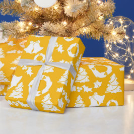 Geel kerstpatroon cadeaupapier
