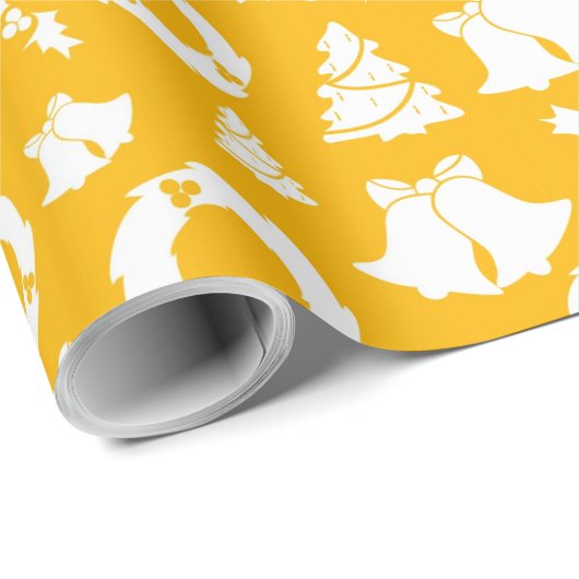Geel kerstpatroon cadeaupapier (Rol Hoek)