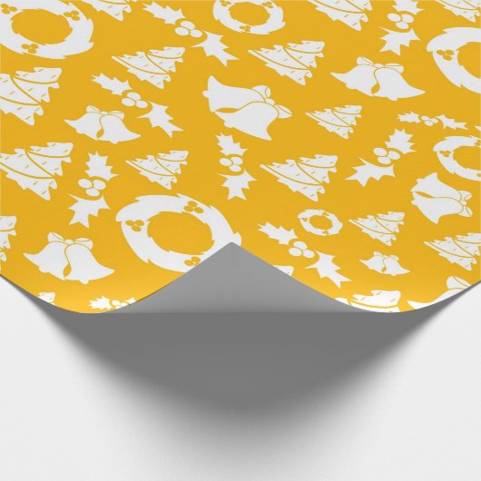 Geel kerstpatroon cadeaupapier (Hoek)