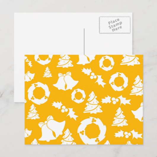 Geel kerstpatroon feestdagenkaart (Voorkant / Achterkant)