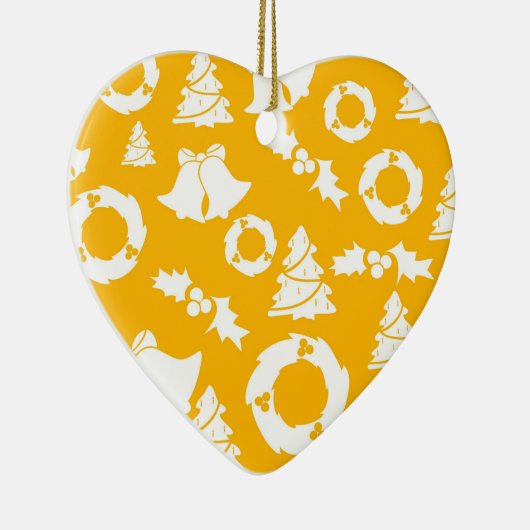 Geel kerstpatroon keramisch ornament (Rechts)