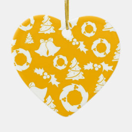 Geel kerstpatroon keramisch ornament