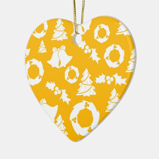 Geel kerstpatroon keramisch ornament (Links)