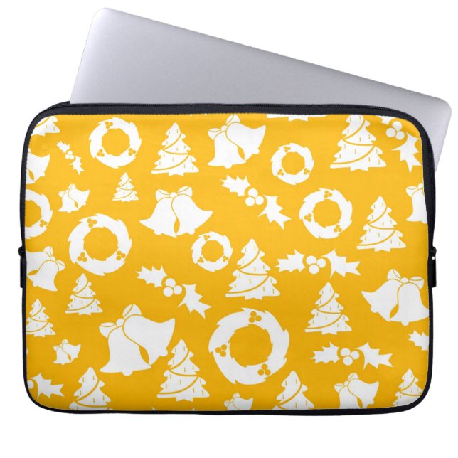 Geel kerstpatroon laptop sleeve (Voorkant)