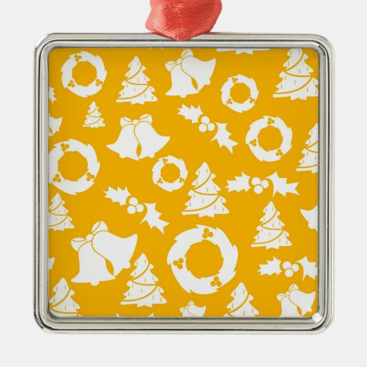 Geel kerstpatroon metalen ornament (Voorkant)