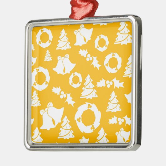 Geel kerstpatroon metalen ornament (Links)