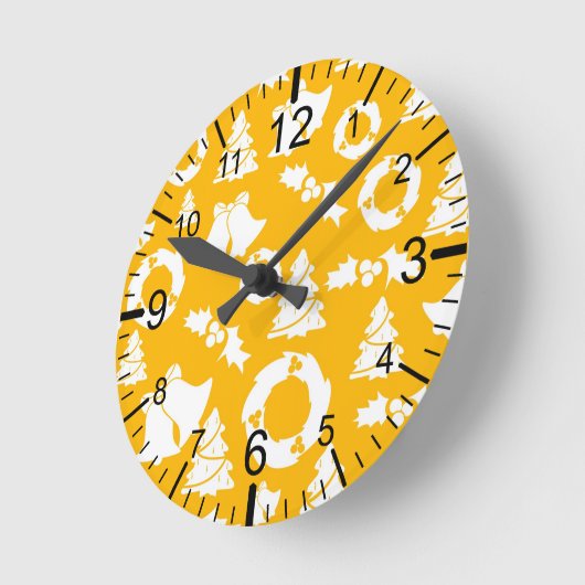 Geel kerstpatroon ronde klok (Hoek)