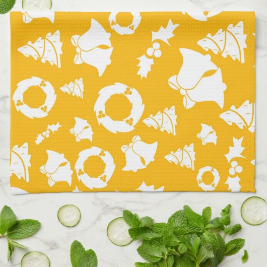 Geel kerstpatroon theedoek (Gevouwen)