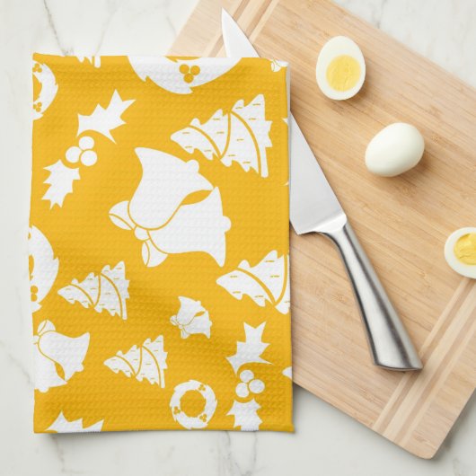 Geel kerstpatroon theedoek (Quarter Fold)