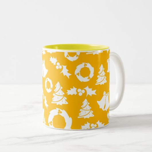 Geel kerstpatroon tweekleurige koffiemok (Voorkant rechts)