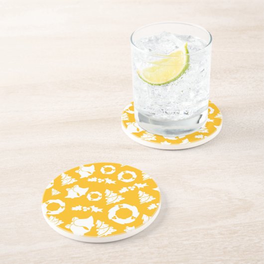 Geel kerstpatroon zandsteen onderzetter (Zijkant)