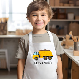 Geel kiepwagen gepersonaliseerde bouw kinder schort
