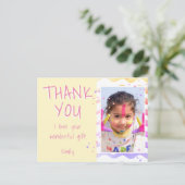 Geel Kinder foto meisje Verjaardag Dank u Briefkaart (Staand voorkant)