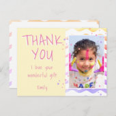 Geel Kinder foto meisje Verjaardag Dank u Briefkaart (Voorkant / Achterkant)