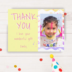 Geel Kinder foto meisje Verjaardag Dank u Briefkaart