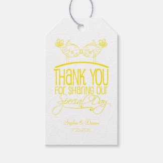 Geel Kissing Birds Bruiloft Dank u Labels Cadeaulabel