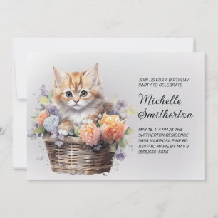 Geel Kitten Mand Bloemen Vrouwen Verjaardag Kaart