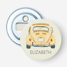 Geel Klassiek Vintage Buggy Bug Auto Gepersonalise Button Flesopener