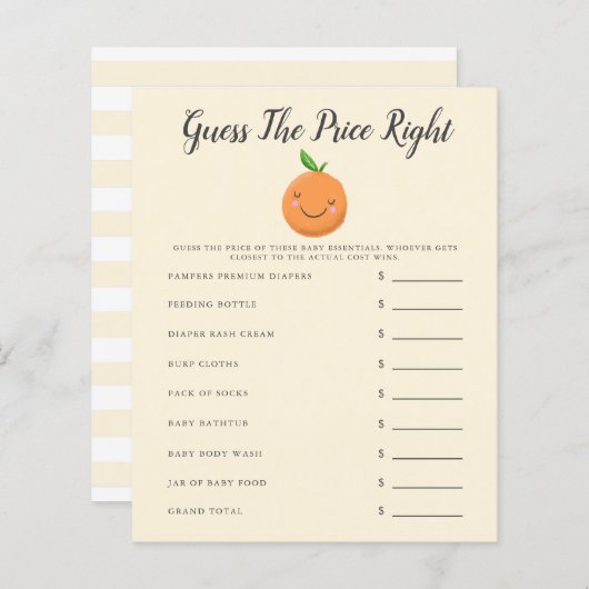 Geel klein Baby shower raadt de prijs (Voorkant / Achterkant)