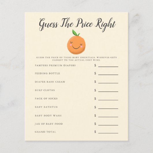 Geel klein Baby shower raadt de prijs (Voorkant)