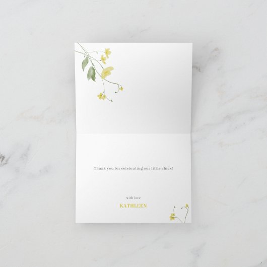 Geel klein chick Baby shower dank u kaart (Binnen)