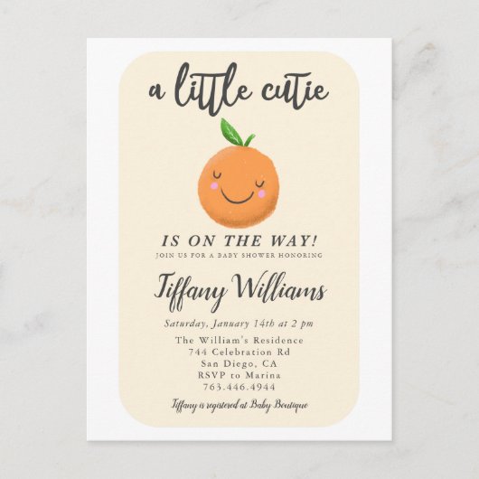 Geel Kleine Cutie Genderneutraal Baby shower Uitnodiging Briefkaart (Voorkant)
