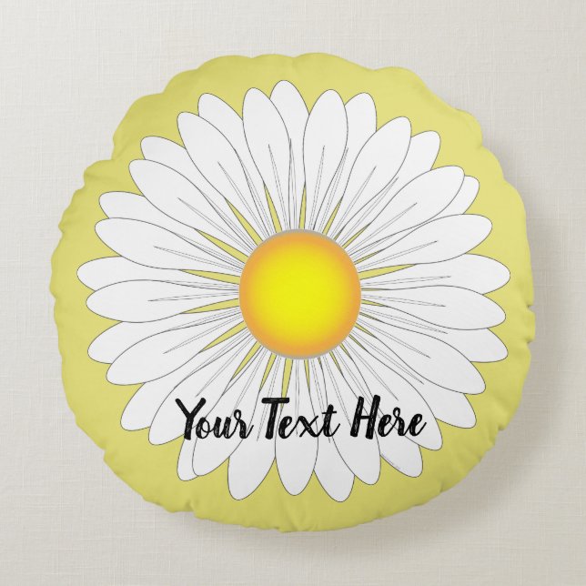 Geel  kleine Daisy Print Rond Kussen (Voorkant)