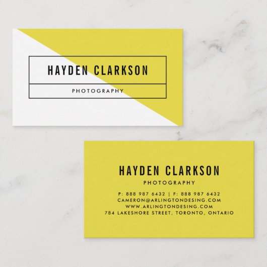 Geel kleurblok Modern Visitekaartje (Voorkant / Achterkant)