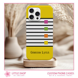 Geel Kleurblok Zwarte Strepen Monogram iPhone 15 Case