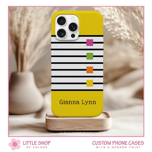 Geel Kleurblok Zwarte Strepen Monogram Case-Mate iPhone Case