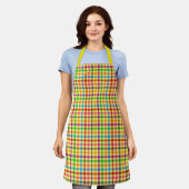 Geel Kleurig Gingham Plaid Patroon Schort (Gedragen)