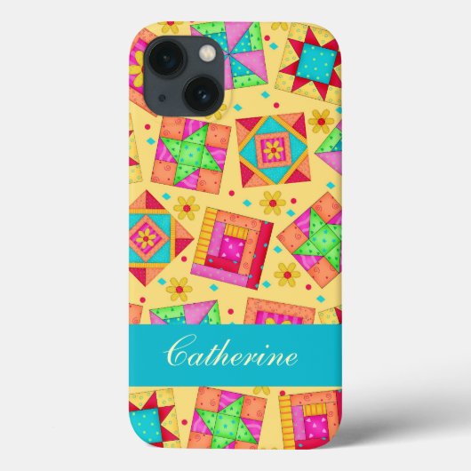 Geel Kleurrijk Patchwork Quiltblok Aangepast Case-Mate iPhone Case (Achterkant)