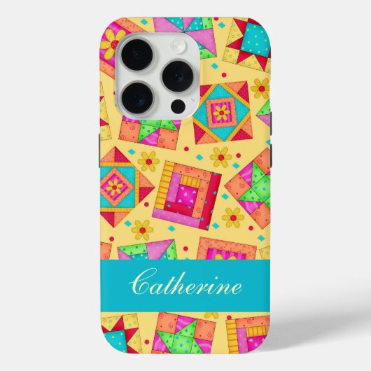 Geel Kleurrijk Patchwork Quiltblok Aangepast Case-Mate iPhone Case (Achterkant)