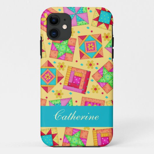 Geel Kleurrijk Patchwork Quiltblok Aangepast Case-Mate iPhone Case (Achterkant)