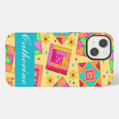 Geel Kleurrijk Patchwork Quiltblok Aangepast iPhone Hoesje (Achterkant horizontaal)
