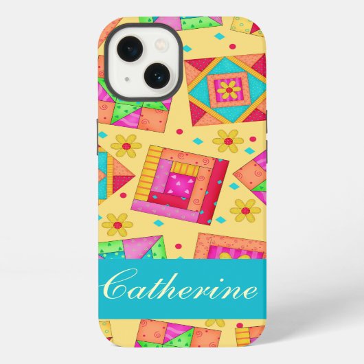 Geel Kleurrijk Patchwork Quiltblok Aangepast iPhone Hoesje (Achterkant)