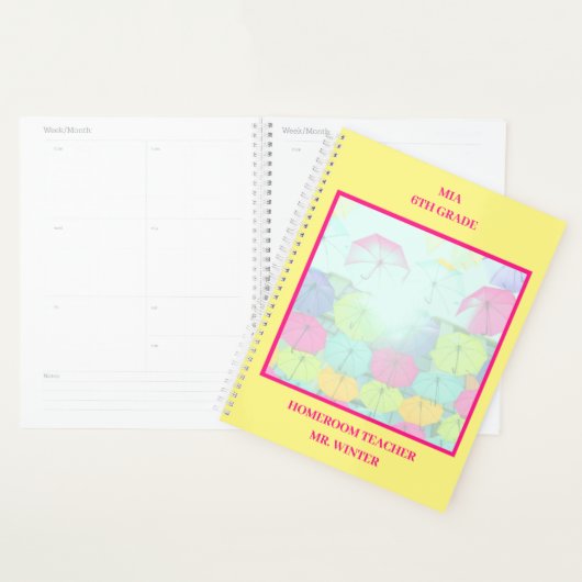 Geel Kleurrijke Paraplu's School Classroom Planner (Display)