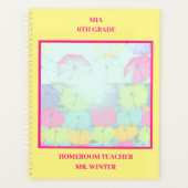 Geel Kleurrijke Paraplu's School Classroom Planner (Voorkant)
