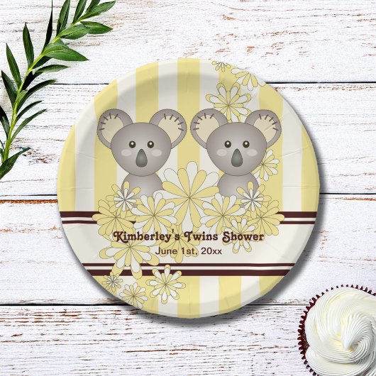 Geel Koala Twin Baby shower / Kinderen Verjaardag Papieren Bordje