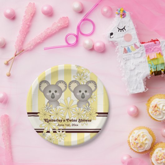 Geel Koala Twin Baby shower / Kinderen Verjaardag Papieren Bordje (Feest)