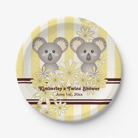Geel Koala Twin Baby shower / Kinderen Verjaardag Papieren Bordje (Voorkant)