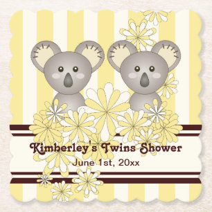Geel Koala Twin Baby shower   Verjaardag kinderen Kartonnen Onderzetters