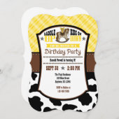 Geel Koeienhuid Cowboy Birthday Invite Kaart (Voorkant / Achterkant)