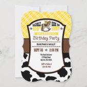 Geel Koeienhuid Cowboy Birthday Invite Kaart (Voorkant)