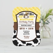 Geel Koeienhuid Cowboy Birthday Invite Kaart (Staand voorkant)