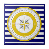 Geel kompas Roos Blauw-witte streep Tegeltje (Voorkant)