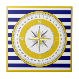 Geel kompas Roos Blauw-witte streep Tegeltje