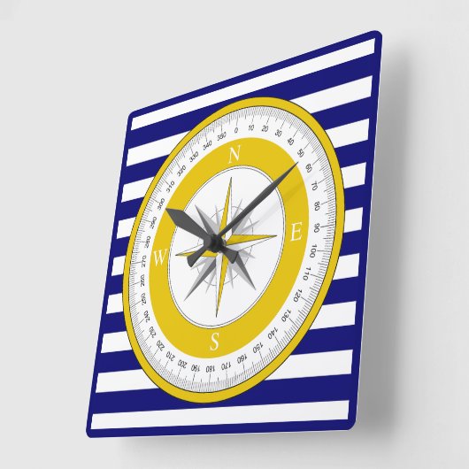 Geel kompas Roos Blauw-witte streep Vierkante Klok (Hoek)