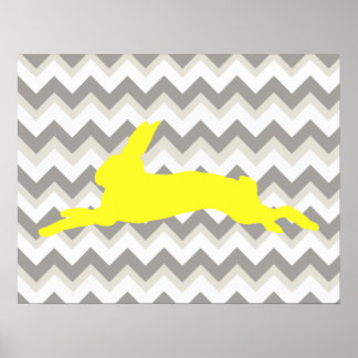 Geel konijn Silhouette op Chevron Stripes Poster
