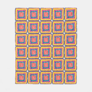 Geel Koraal Teal namaak haakwerk granny vierkant Fleece Deken